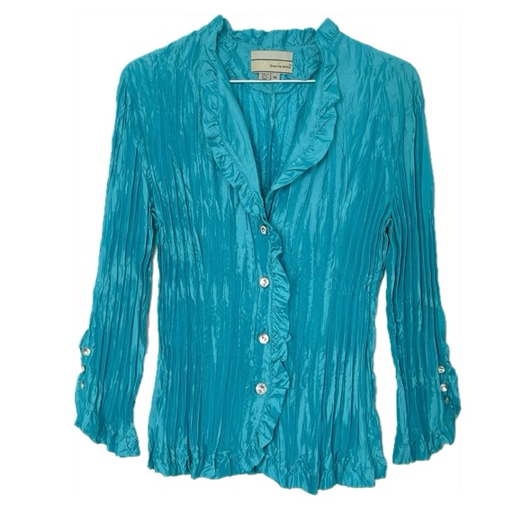 Carrie Allen Tops - ⭐️HP⭐️ Carrie Allen women’s teal/dark aqua crinkle blouse Size M